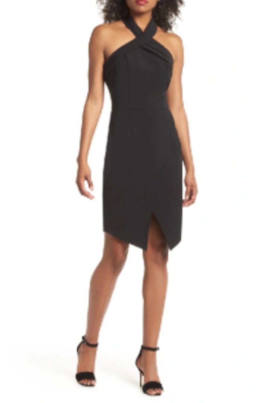 NWT Adelyn Rae Black Halter Asymmetrical Sheath Dress (L) Nordstrom
